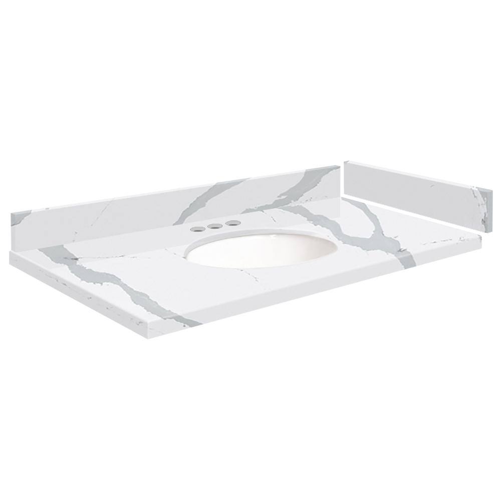 Silestone 36.5 in. W. x 22.25 in. D Quartz White Round Single Sink Vanity Top in Bianco Calacatta price history on PriceWatchPro