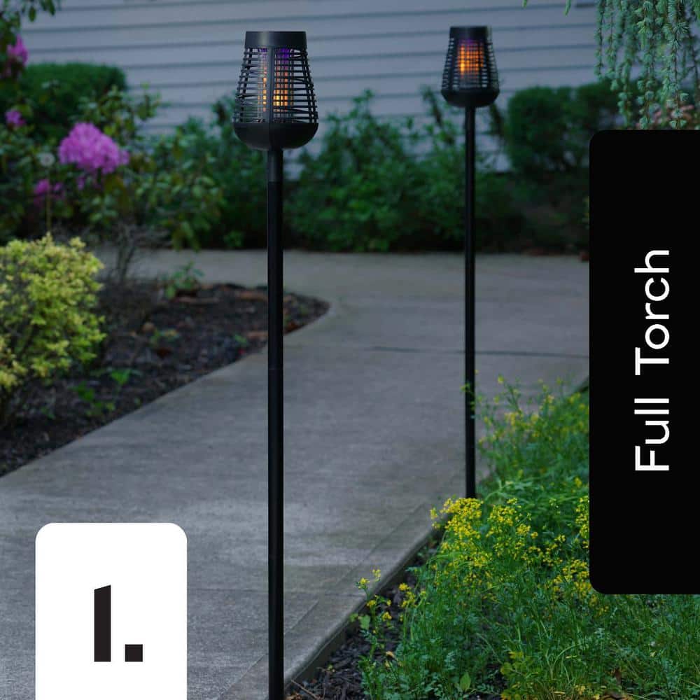 Black Solar Powered Outdoor Insect Killer Torch with LED Flame
