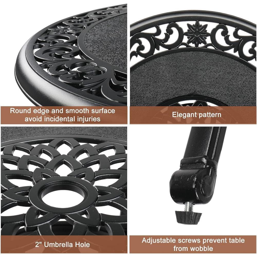 Black Cast Aluminum Round Outdoor Bar Table with Umbrella Hole
