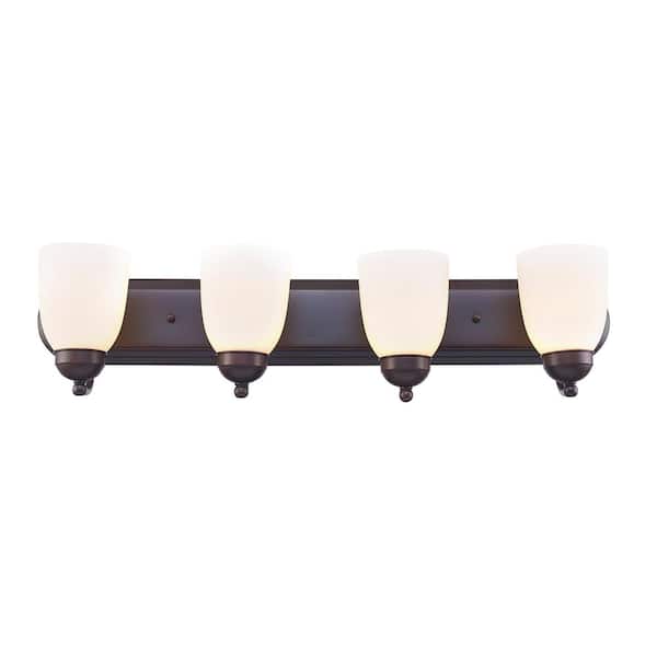 Clayton 30 in. 4-Light Oil Rubbed Bronze Bathroom Vanity Light Fixture with Frosted Glass Shades