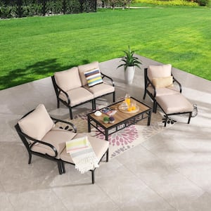 7-Piece Metal Outdoor Sectional Set with Beige Cushions