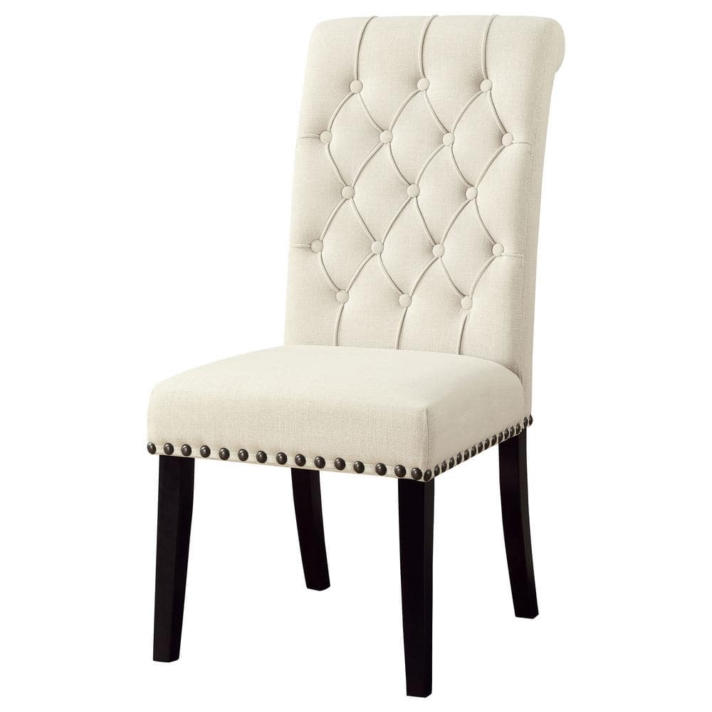 Beige Linen Tufted Upholstered Side Chair with Wood Legs