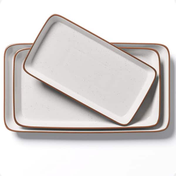 3Pcs White Ceramic Dinner Plates, 16 in. 14 in., and 12 in. Long, Non-Porous Surface and Lead-Free, Dishwasher Safe