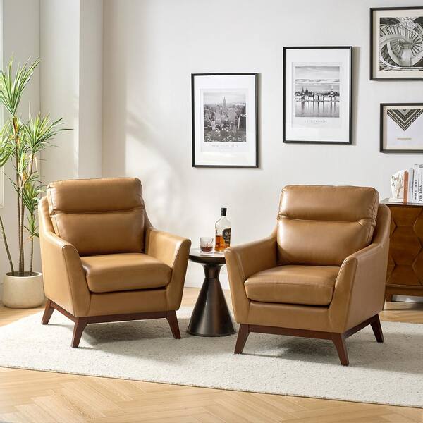 JAYDEN CREATION Aeetes Camel Genuine Leather Armchair with JAYDEN CREATION Aeetes Camel Genuine Leather Armchair with