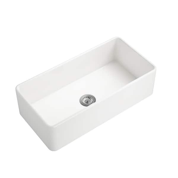 36 in. Drop-In Single Bowl White Ceramic Kitchen Farmhouse Drop-In Sink with High Gloss Scratch Resistant Finish
