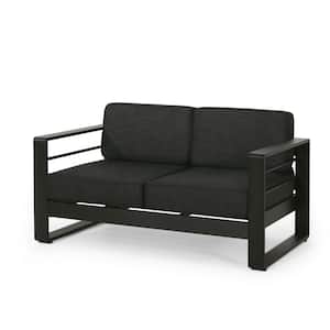 Perry Aluminum Outdoor Patio Loveseat with Dark Gray Cushions