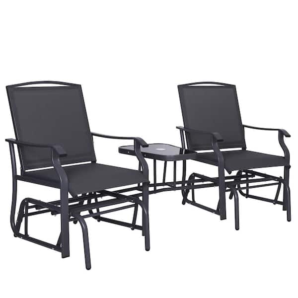 VEIKOUS Grey Double Glider Rocker Metal Outdoor Rocking Chair with Table