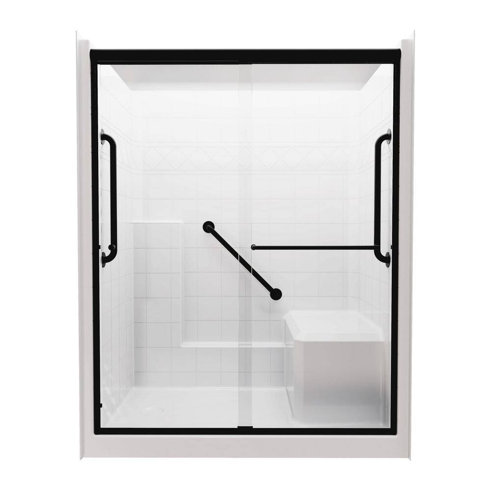 Freedom 60 in. x 36 in. x 77 in. Alcove Shower Kit in White, 1 Piece with Shower Door/Grab Bars in Matte Black,LHS Drain price history on PriceWatchPro