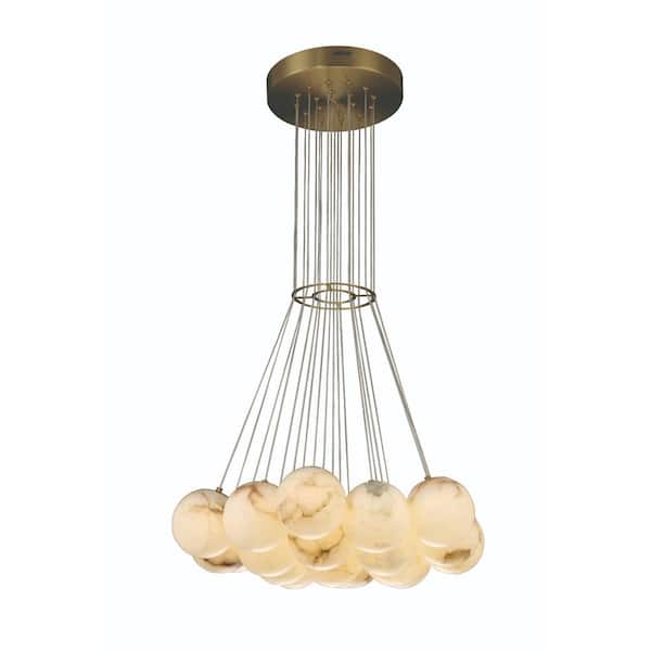 Eurofase Kepler 96-Watt 19-Light Integrated LED Gold Globe Chandelier with White Alabaster Shade
