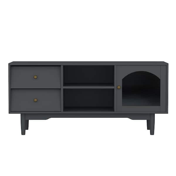 wetiny 15.75 in. Grey TV Stand with 2-Drawers Fits TV's Up To 55 in. with Open Shelf