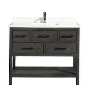 Betty 42 in. Single Bath Vanity in Whethered Gray with Quartz Vanity Top in White with White Basin