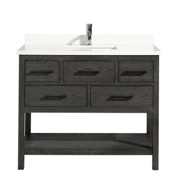 Ari Kitchen and Bath Betty 42 in. Single Bath Vanity in Whethered Gray with Quartz Vanity Top in White with White Basin