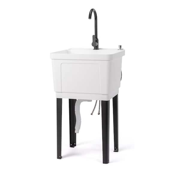18.9 in. D x 19.7 in. W Freestanding Laundry/Utility Sink in White with Faucet