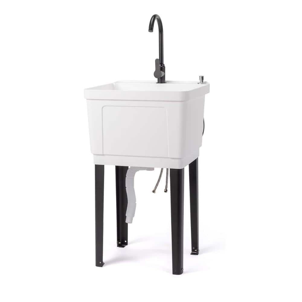 Karl home 18.9 in. D x 19.7 in. W Freestanding Laundry/Utility Sink in  White with Faucet K1G47000634 - The Home Depot