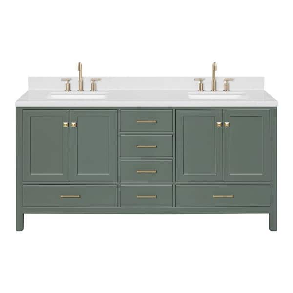 Cambridge 72 in. Double Sink Freestanding Bathroom Vanity in Vintage Sage Green with Carrara White Quartz Top