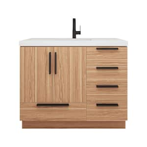 Carla 42 in. W x 20 in. D x 35 in. H Single Sink Freestanding Bath Vanity in White Oak with White Acrylic Top