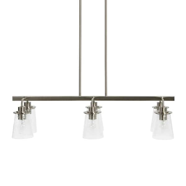 Robert Stevenson Lighting Jameson - 6-Light Brushed Nickel Chandelier Metal and Seedy Glass