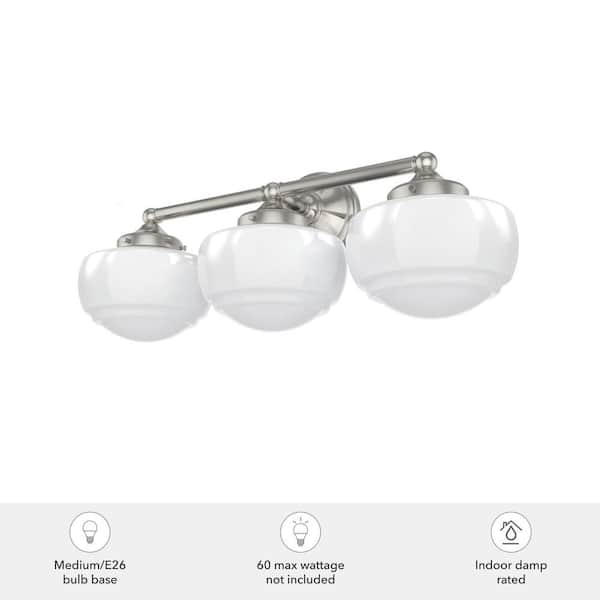 Hunter - Saddle Creek 23.5 in. 3-Light Brushed Nickel Vanity Light with Cased White Glass Shades