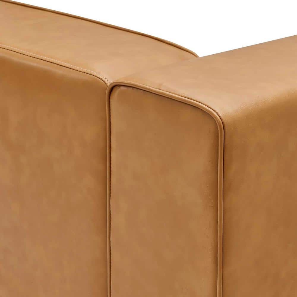 Tan Faux Leather 5-Piece Sectional Sofa with Check Pattern