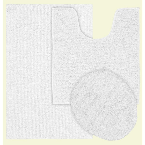 Garland Rug Queen White 21 in. x 34 in. Solid Cotton 3-Piece Bath Mat Set
