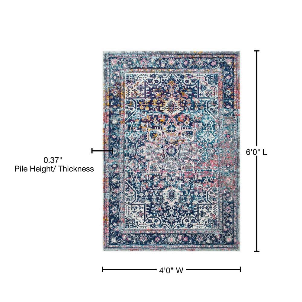 Lilah Vintage Medallion 4' x 6' Oval Blue Area Rug