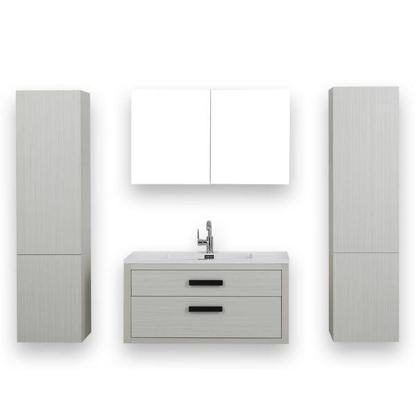 Streamline 39.4 in. W x 19.3 in. H Bath Vanity in Ash Gray with Resin Vanity Top in White with White Basin and Mirror