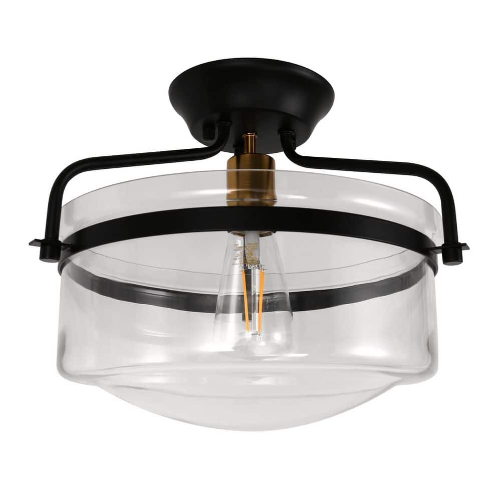 12 in. 1-Light Black Semi-Flush Mount Ceiling Light with Clear Glass Shade for Bedroom (1-Pack) price history on PriceWatchPro