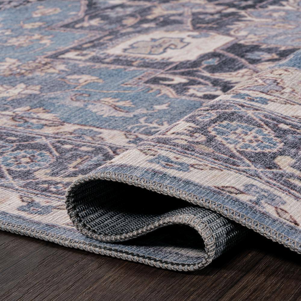 Maris Ornate Medallion Blue/Cream Chenille 4' x 6' Washable Area Rug