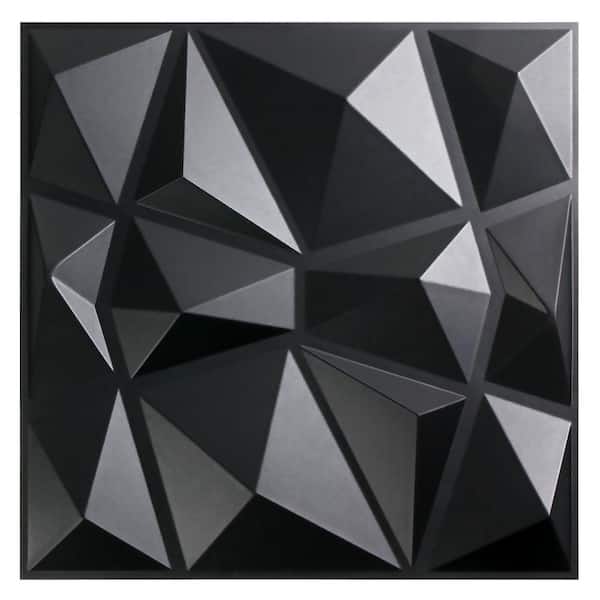 Yipscazo 1/16 in. x 11.80 in. x 11.80 in. Pure Black Diamond 3D Decorative PVC Wall Panels (33-Sheets/32 sq. ft.)