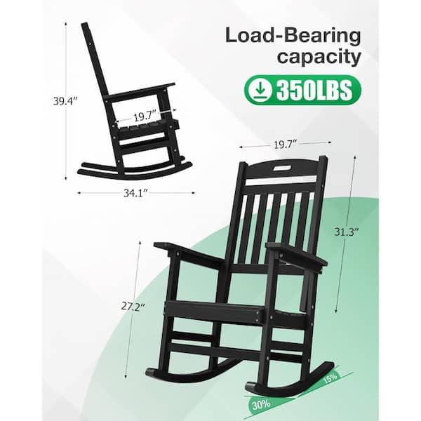 Black Classic Plastic Patio Outdoor Rocking Chair (2-Pack)