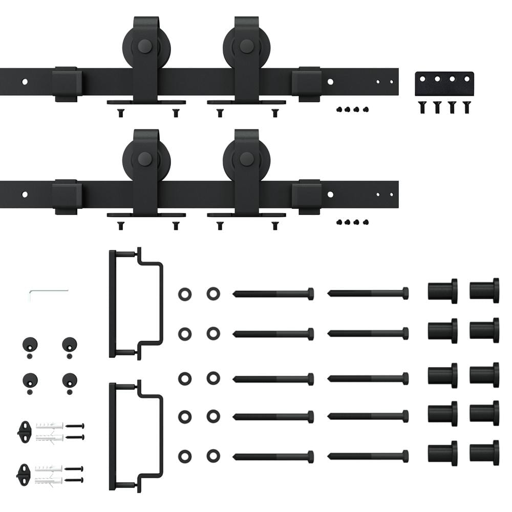 74" x 84" Matte Black Steel Frame Clear Glass Barn Door Kit