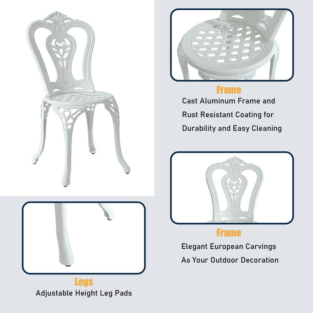 White Cast Aluminum Outdoor Bistro Chair Set