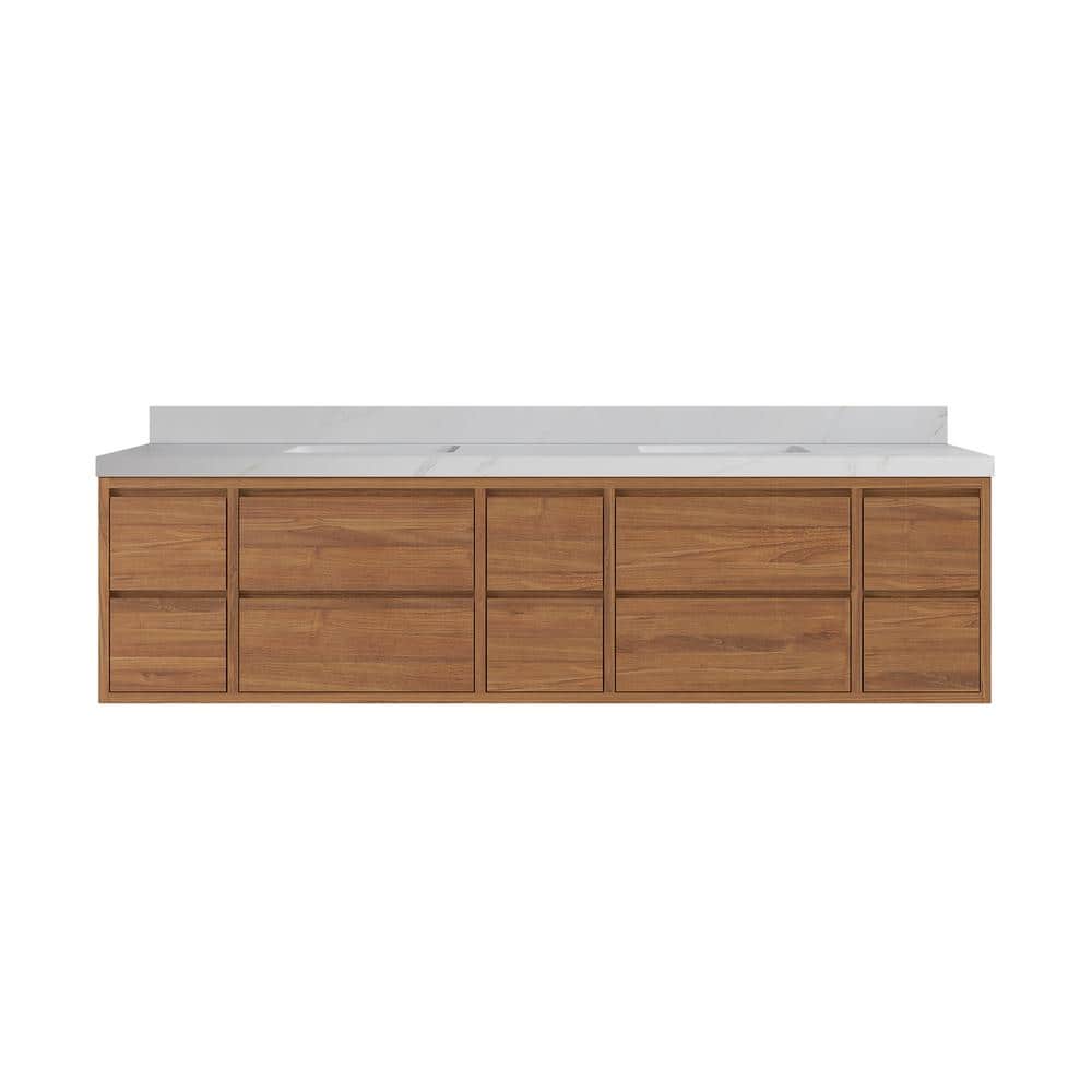 Madison Float 84 in. W. x 22 in. D x 36 in. H Double Sink Bath Vanity in Dark Natural with 2 in. Calcutta Sienna Qt. Top price history on PriceWatchPro