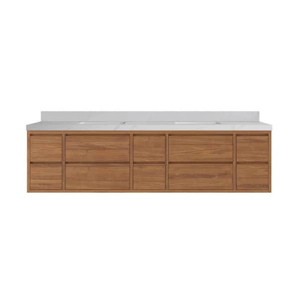 Willow Collections Madison Float 84 in. W. x 22 in. D x 36 in. H Double Sink Bath Vanity in Dark Natural with 2 in. Calcutta Sienna Qt. Top