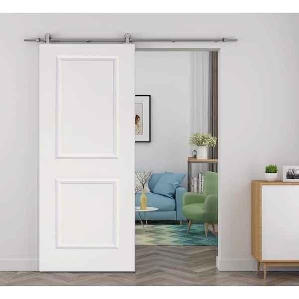 30 in. x 80 in. White Primed Composite Wood Barn Door Slab with Hardware Set