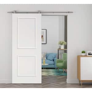 36 in. x 80 in. White Primed Composite Wood Barn Door Slab with Hardware Set
