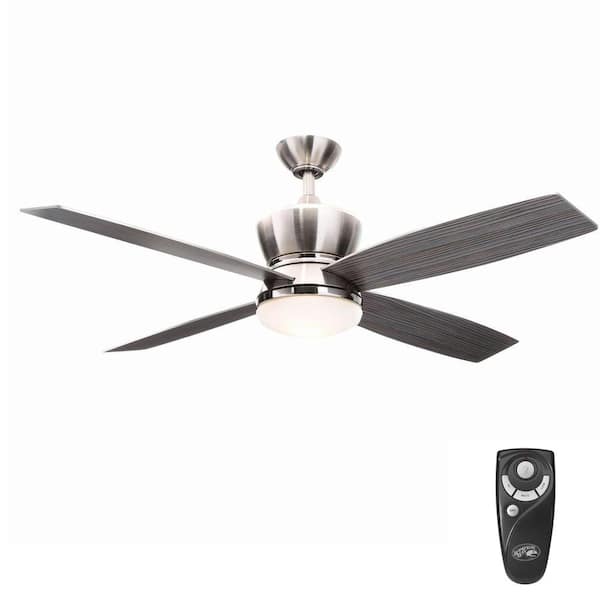 Hampton Bay 42nd Street 52 in. Indoor Brushed Nickel/Polished Nickel Ceiling Fan with Light Kit and Remote Control