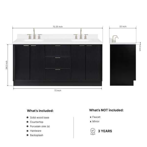 ARIEL Milan 72 in. W x 21.5 in. D x 36 in. H Double Sink