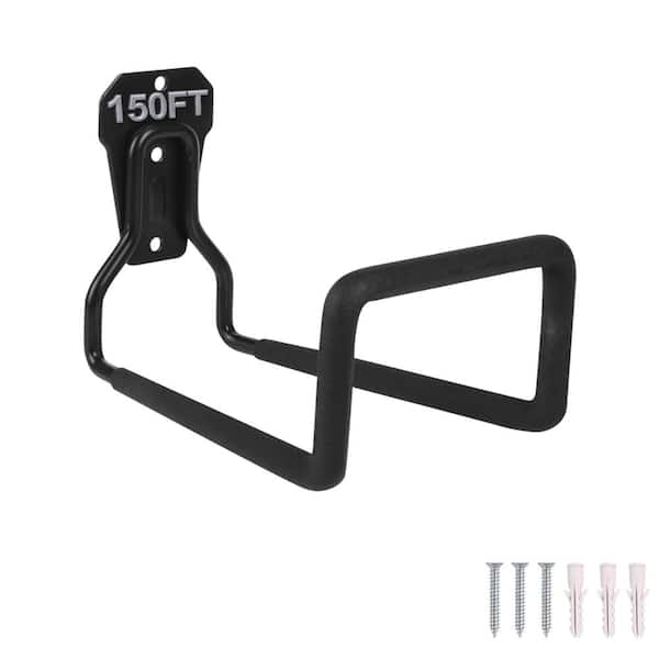 1-Pack Heavy Duty Wall Mount Metal Garden Hose Holder, Rustproof Outdoor Water Hose Hanger with Hardware (Black)