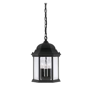 Erving 3-Light Black Outdoor Hanging Lamp with Clear Glass Shade