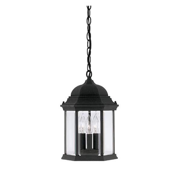 Designers Fountain Erving 3-Light Black Outdoor Hanging Lamp with Clear Glass Shade