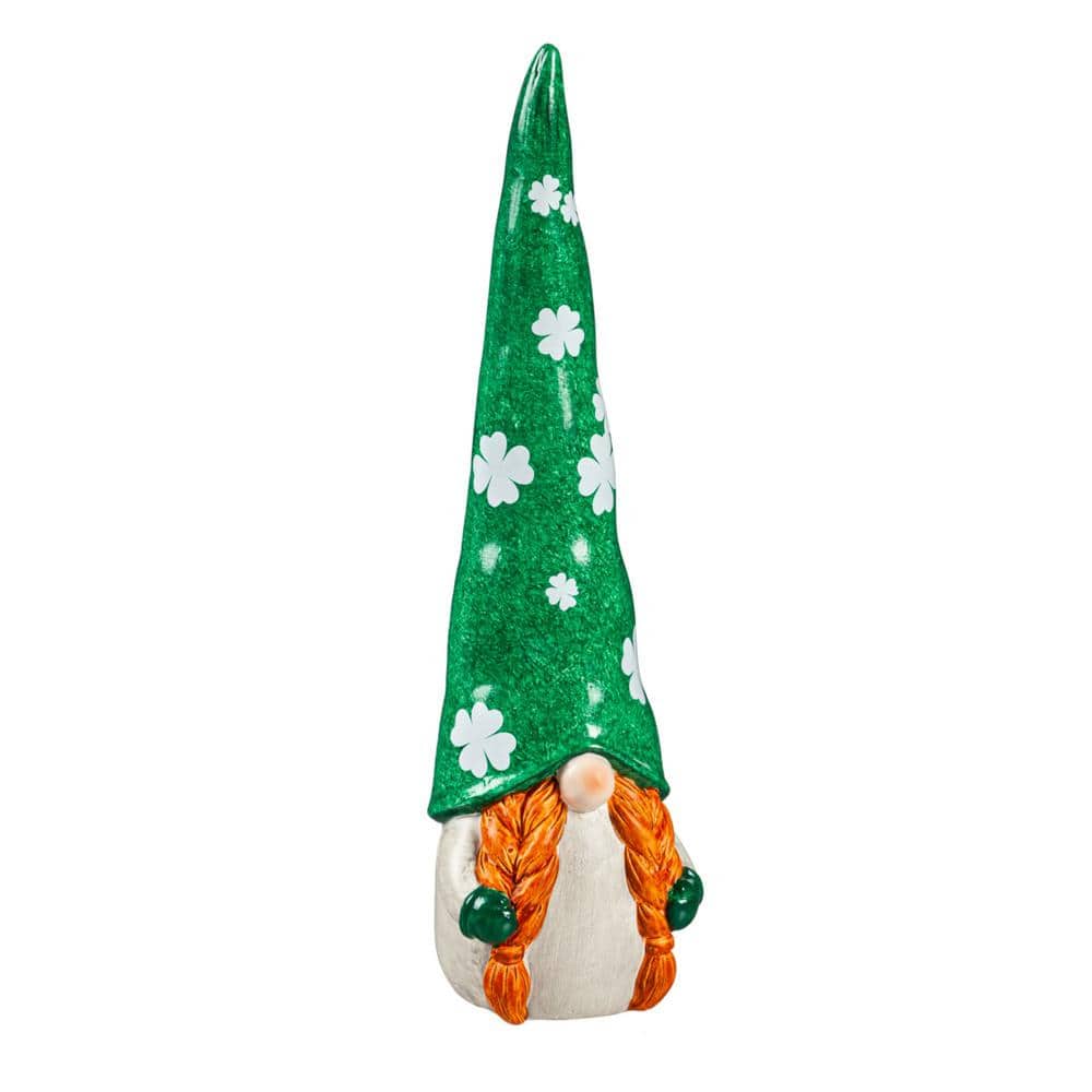 Evergreen 13 in. H Ceramic St. Patrick's Gnome Garden Statuary, Lady