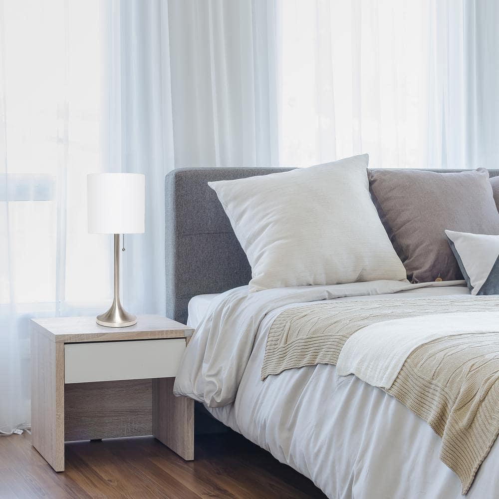 Brushed Nickel and White Tapered Table Lamp with Fabric Shade