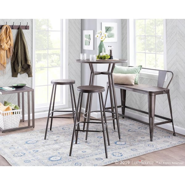 Lumisource Oregon 26 In Counter Height Bench In Antique Metal And Espresso Wood 26 Or Ane
