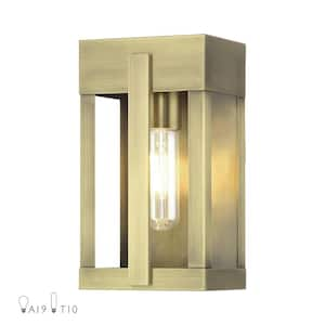 Berksford 9 in. 1-Light Antique Brass Outdoor Hardwired Wall Lantern Sconce with No Bulbs Included