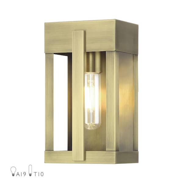 Livex Lighting Berksford 9 in. 1-Light Antique Brass Outdoor Hardwired Wall Lantern Sconce with No Bulbs Included