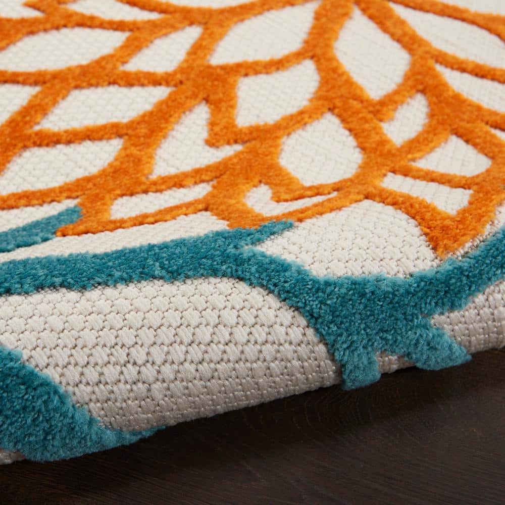 Tropical Aloha Bloom Turquoise Multicolor Floral Outdoor Rug