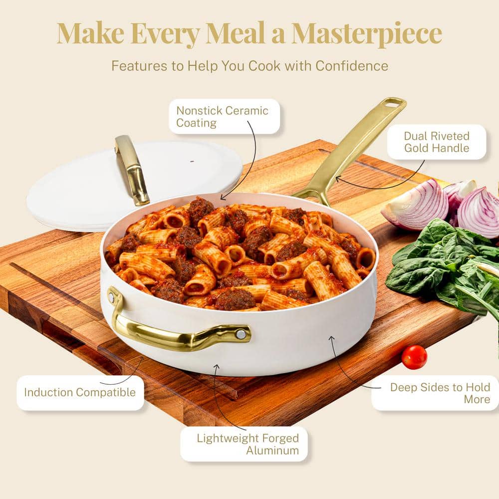Modern Gold Trim Aluminum Nonstick Sauté Pan, 4 qt