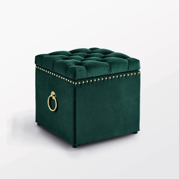Inspired Home Micella Hunter Green Gold Velvet Nailhead Trim Cube Storage Ottoman So82 02hg Hd Inspired Home Micella Hunter Green Gold, Gold Ottoman Storage Box