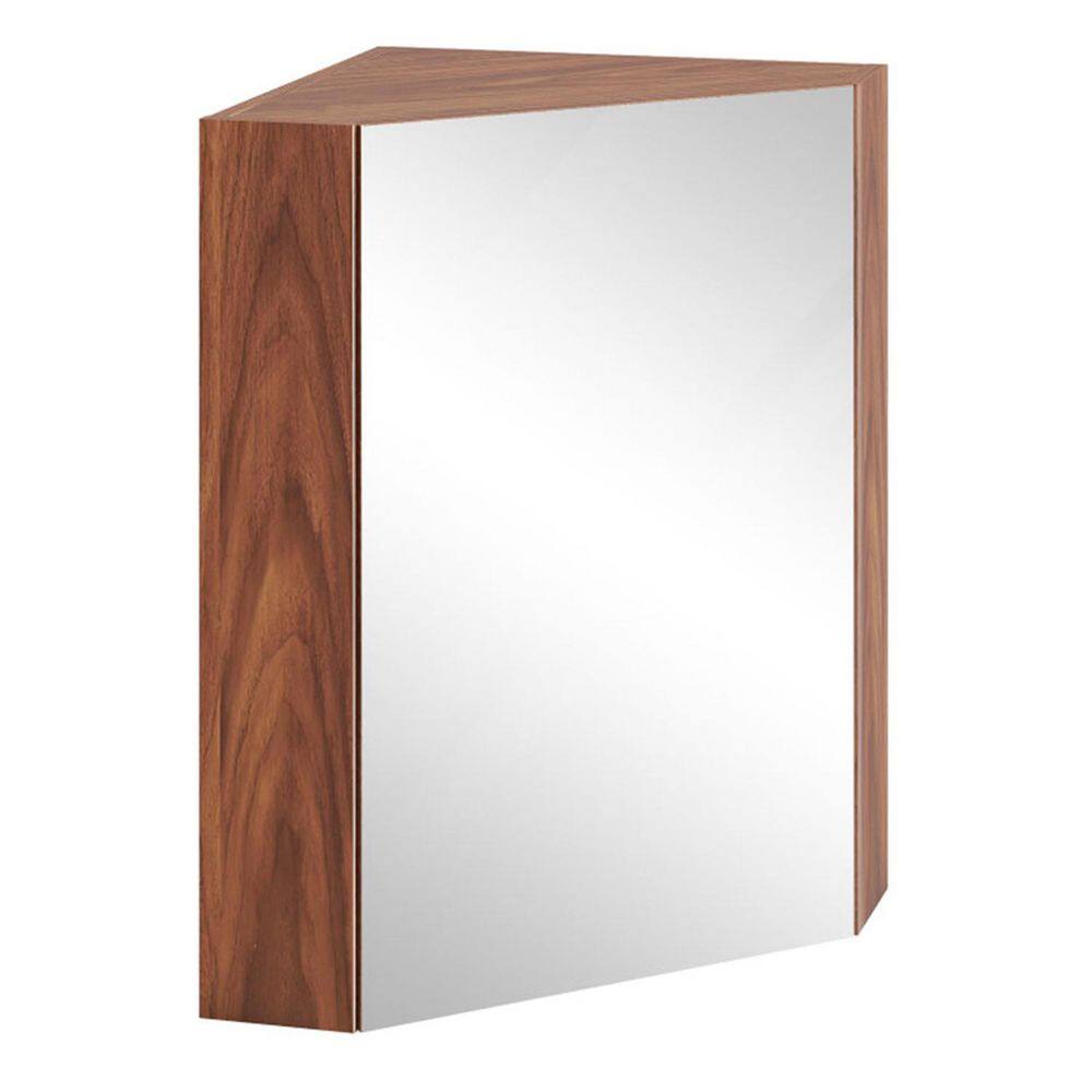 15.5 in W x 23.5 in. H Arched Wall Surface Mount Corner Medicine Cabinet with Mirror Door and Adjustable Shelf in Brown price history on PriceWatchPro